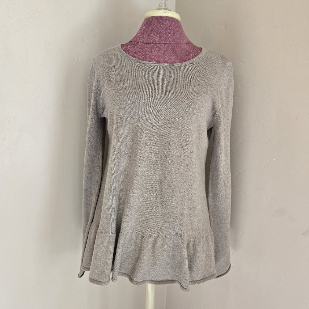 PROJECT 100% Cotton Women's Lightweight Sweater Size Medium Beige Ruffle Hem